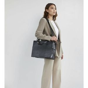 BEIS The Work Tote IN BLACK CROC NWT Large